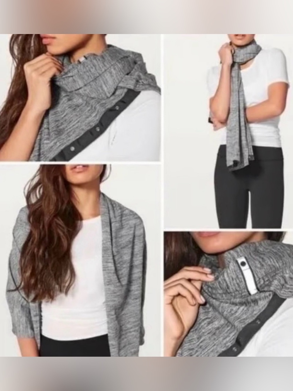 Lululemon Vinyasa Snap Button Infinity Versatile Grey Scarf - Women Accessories